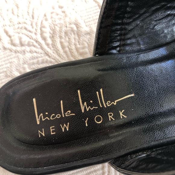 Nicole Miller Black Tulum Gold Studded Ankle Strap Pointed Flat Loafers - Picture 4 of 6